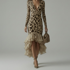 Celeste Leopard Ruffle Midi Dress
