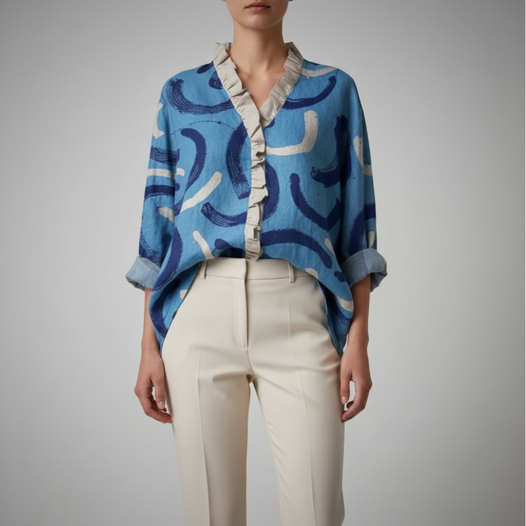 Abstract Circular Brushstroke Blouse — Studio Shot