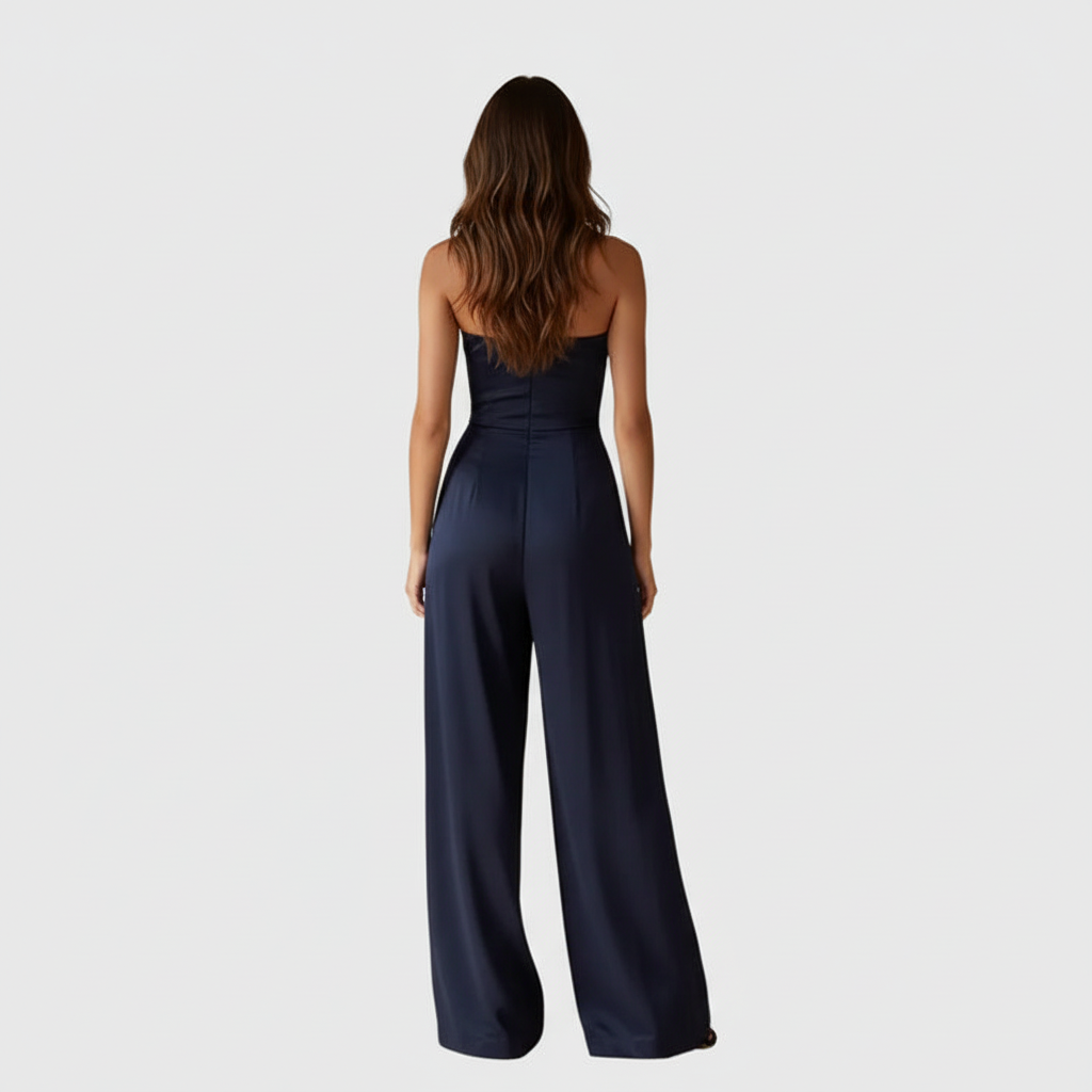 Back view of dark blue jumpsuit