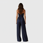 Back view of dark blue jumpsuit