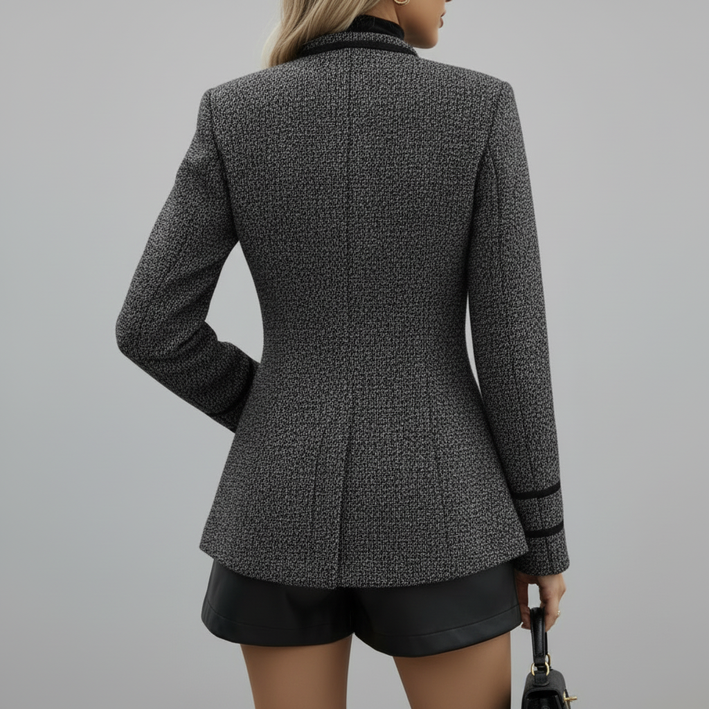 Back view of textured tweed blazer