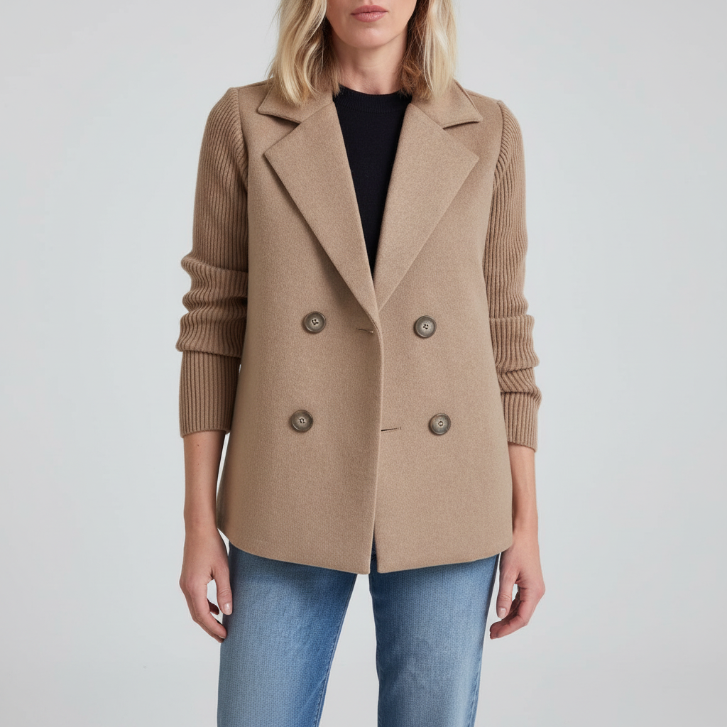 Beige Blazer - Camel Sleeves, Black Undershirt