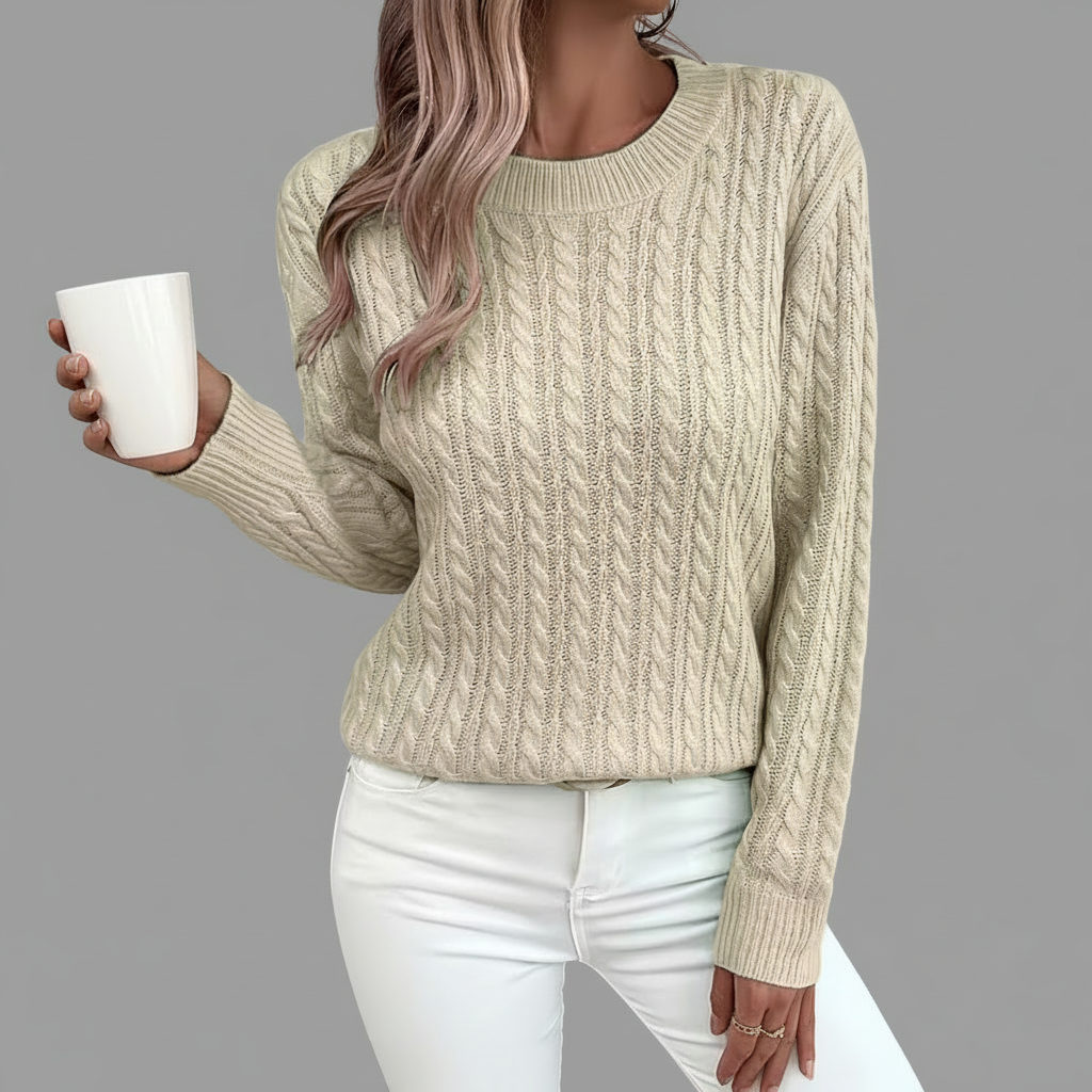 Beige Cable Knit Front