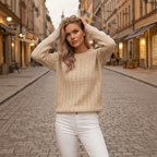 Beige Cable-Knit Sweater - Stockholm Street