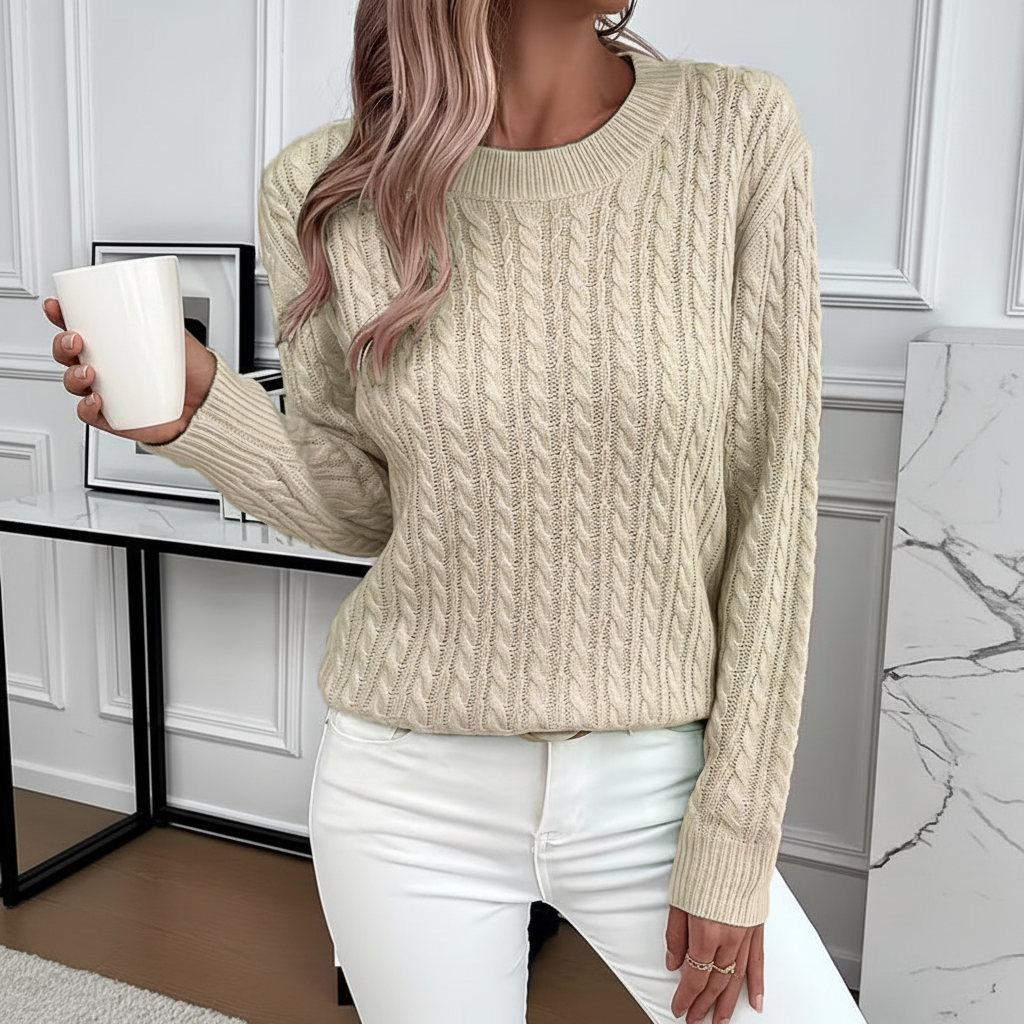 Beige Cable-Knit Sweater