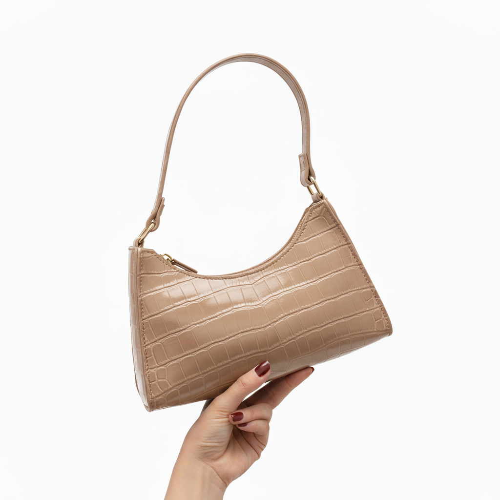 Beige Croc-Embossed Shoulder Bag - 1024x1024
