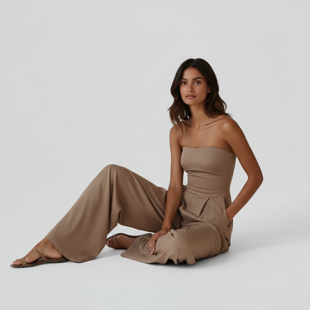 Beige Jumpsuit Floor Sit