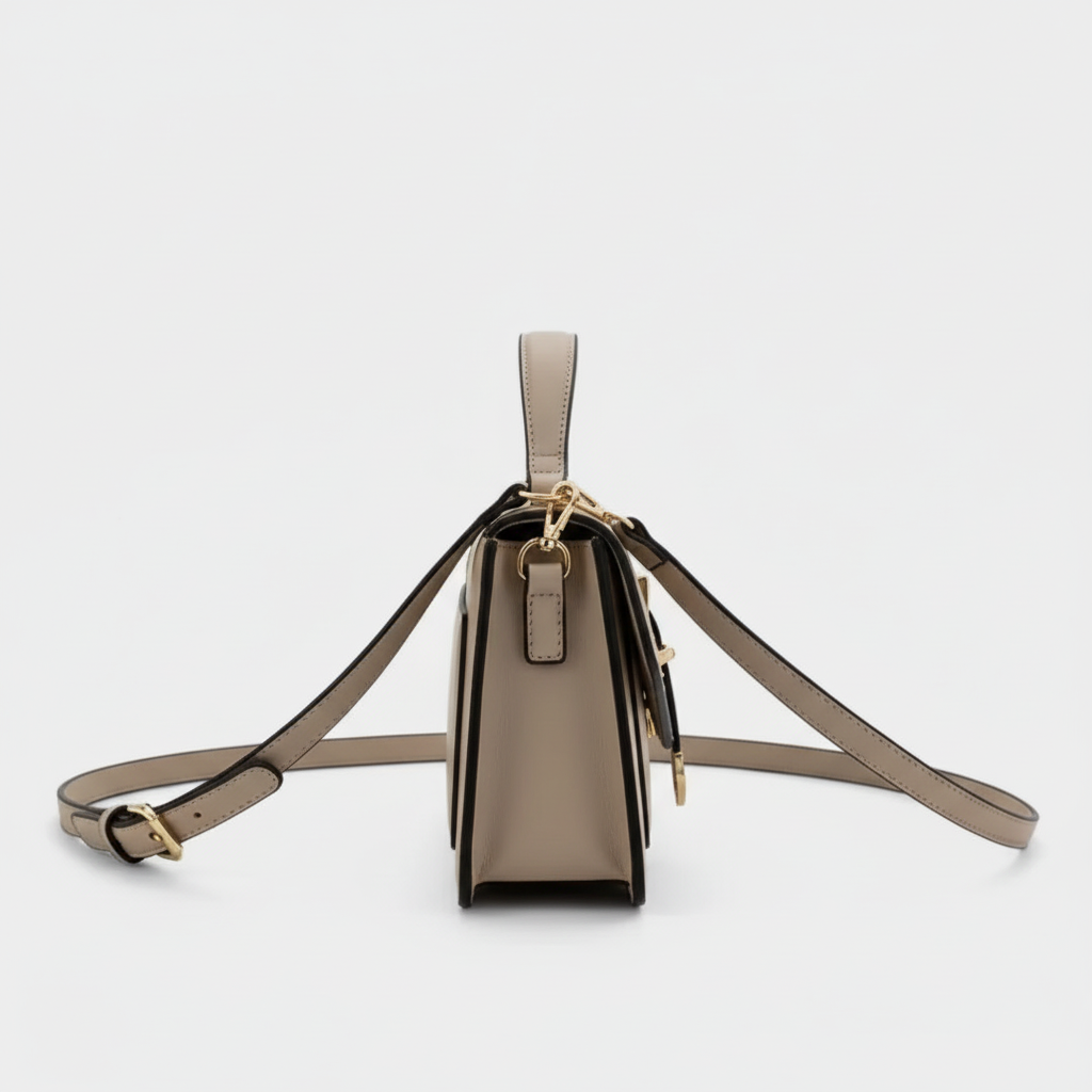 Beige leather crossbody side view