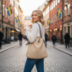 Beige Woven Straw Bag - Looking Back Touching Sweater