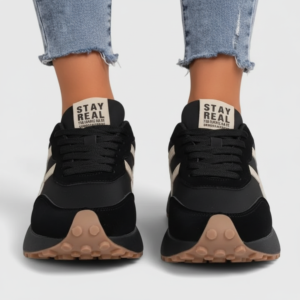 Black and cream sneakers front view