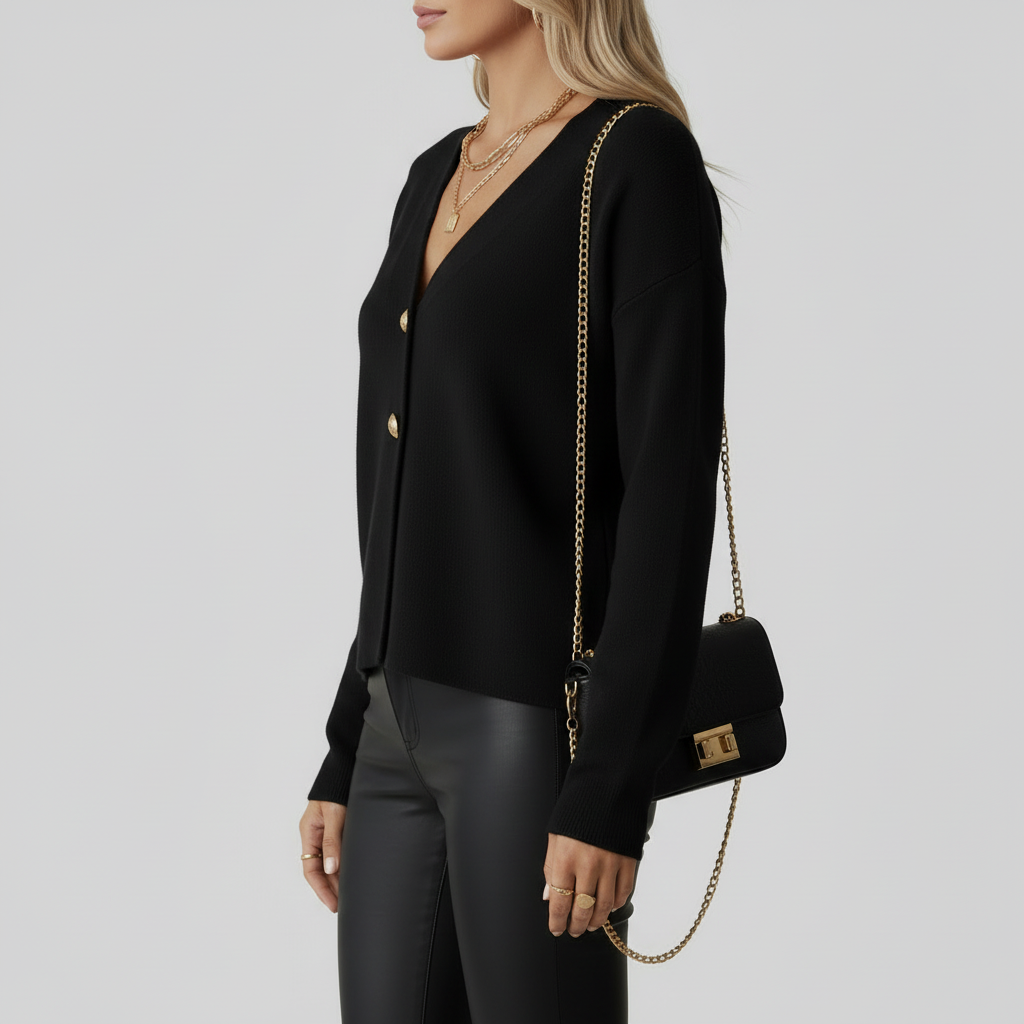 Black cardigan side view