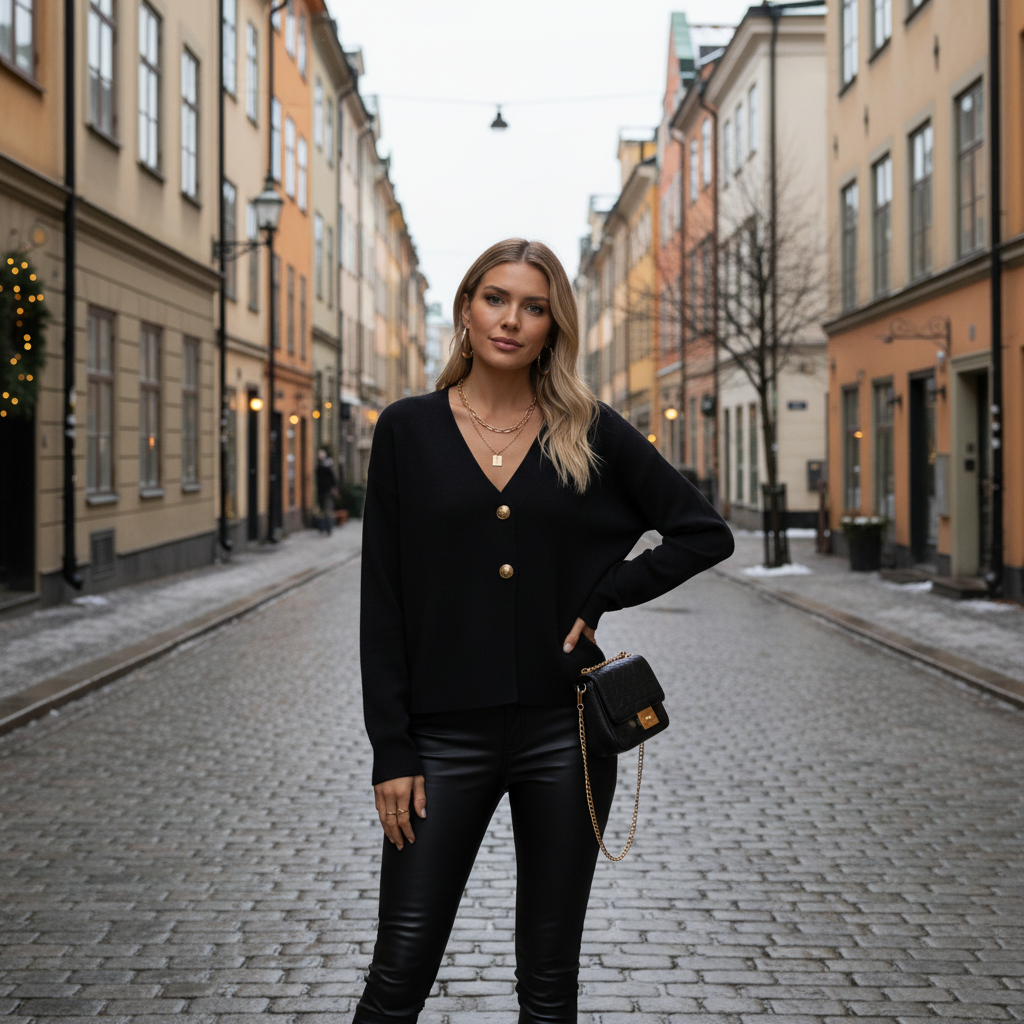 Black cardigan Stockholm street 2