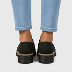 Black chunky loafers back view