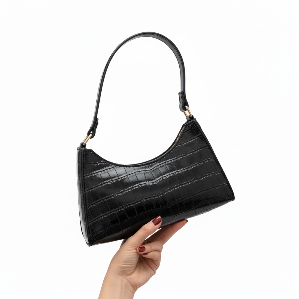 Black Croc-Embossed Shoulder Bag - 1024x1024