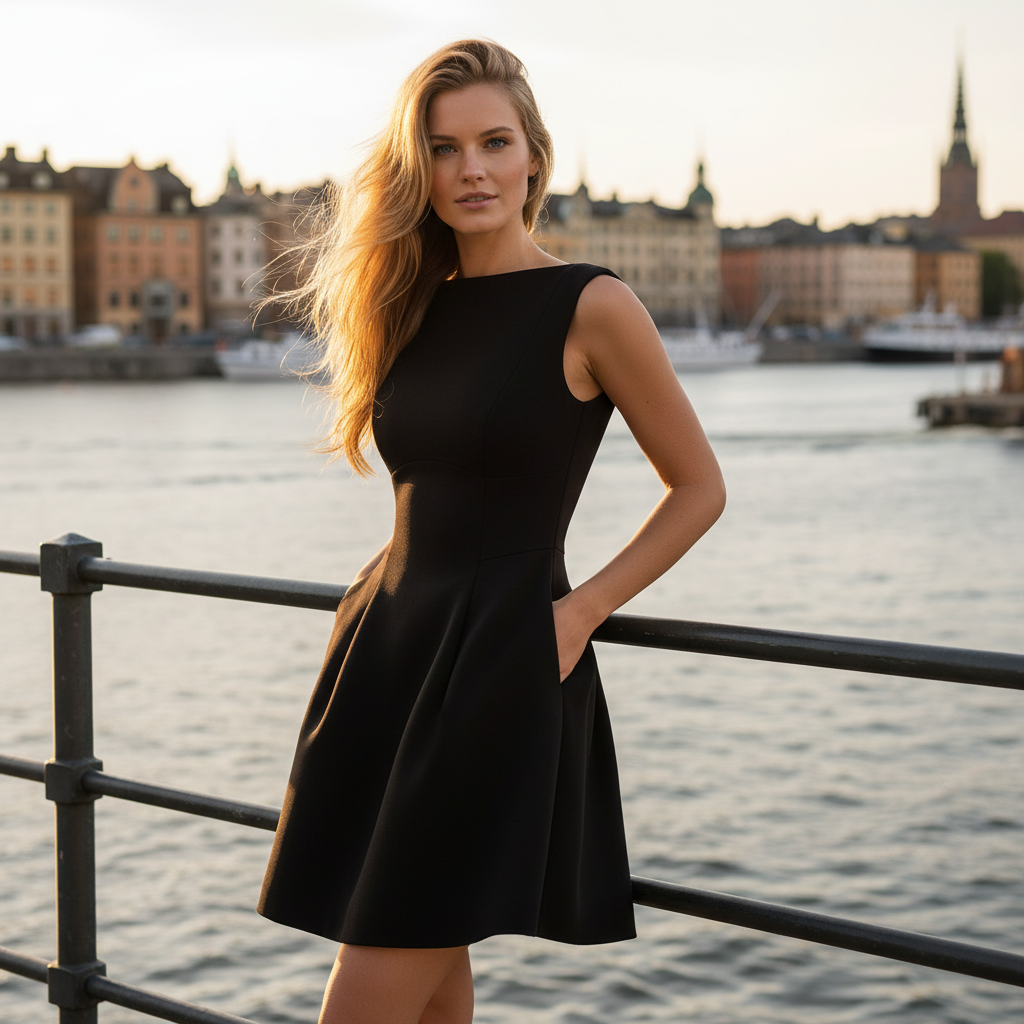 Black dress - waterfront pose
