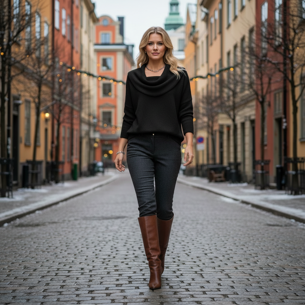Black knit - Stockholm street walking 1