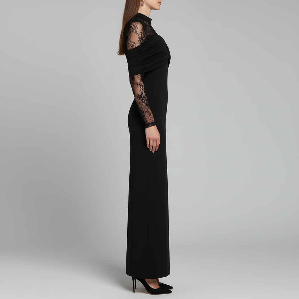 Black lace dress side profile