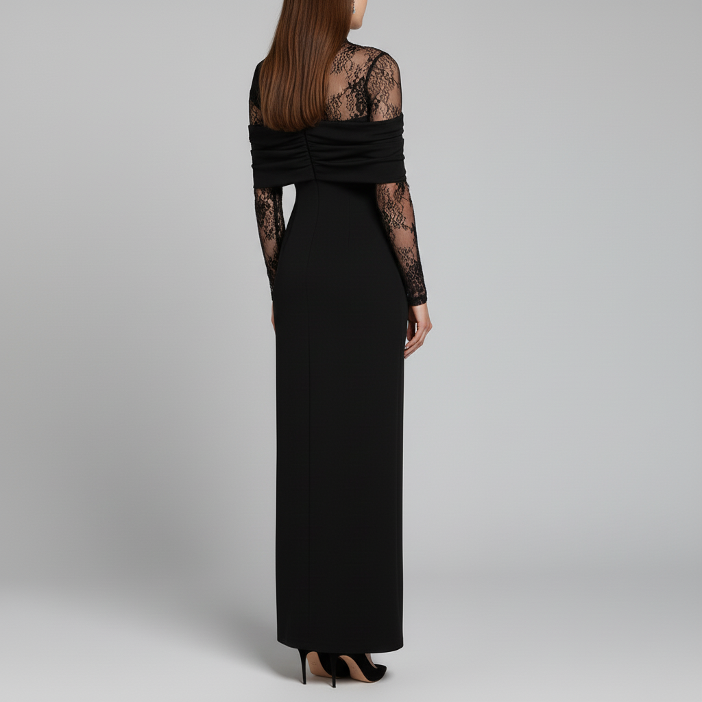 Black lace gown back view