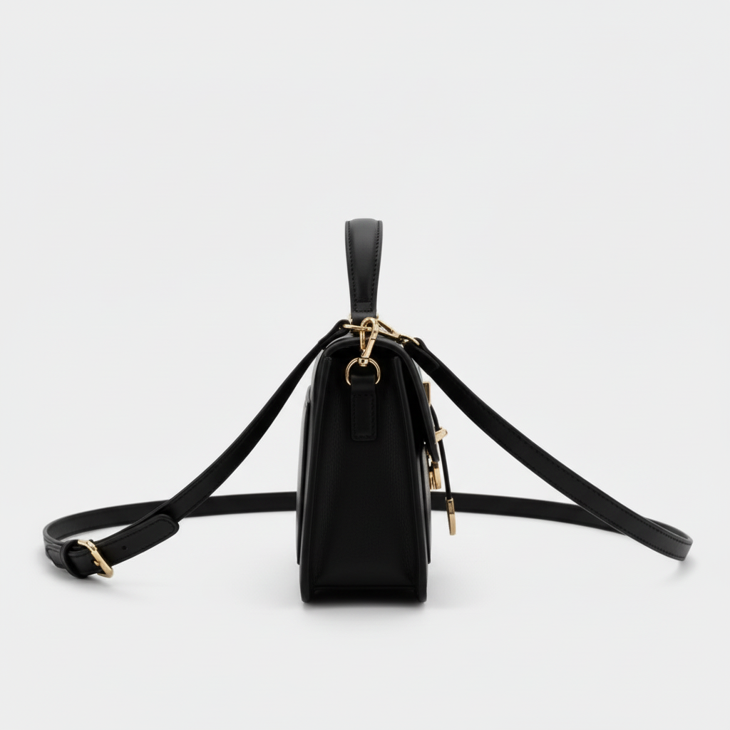 Black leather crossbody side view