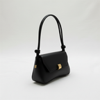 Black leather shoulder bag side view