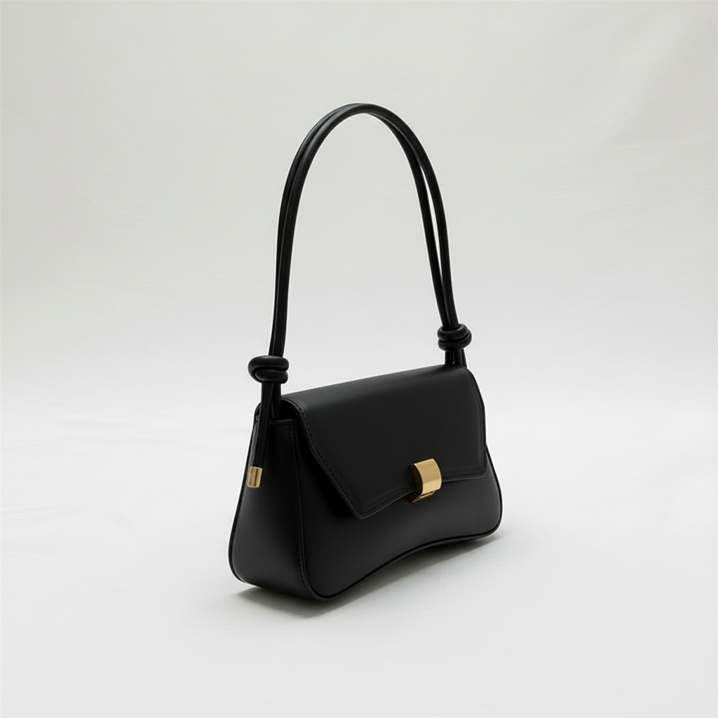 Black leather shoulder bag side view