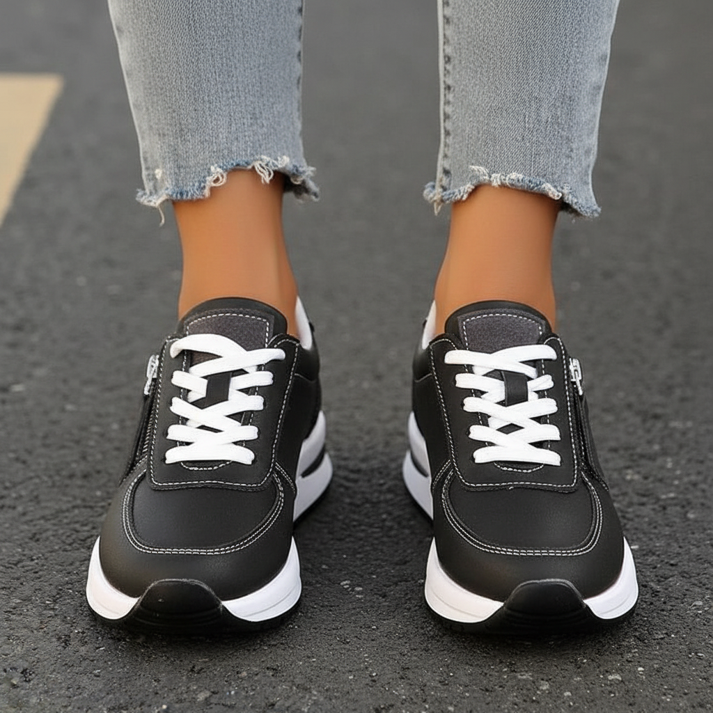 Black leather sneakers front view