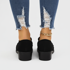 Black leopard print loafers back view