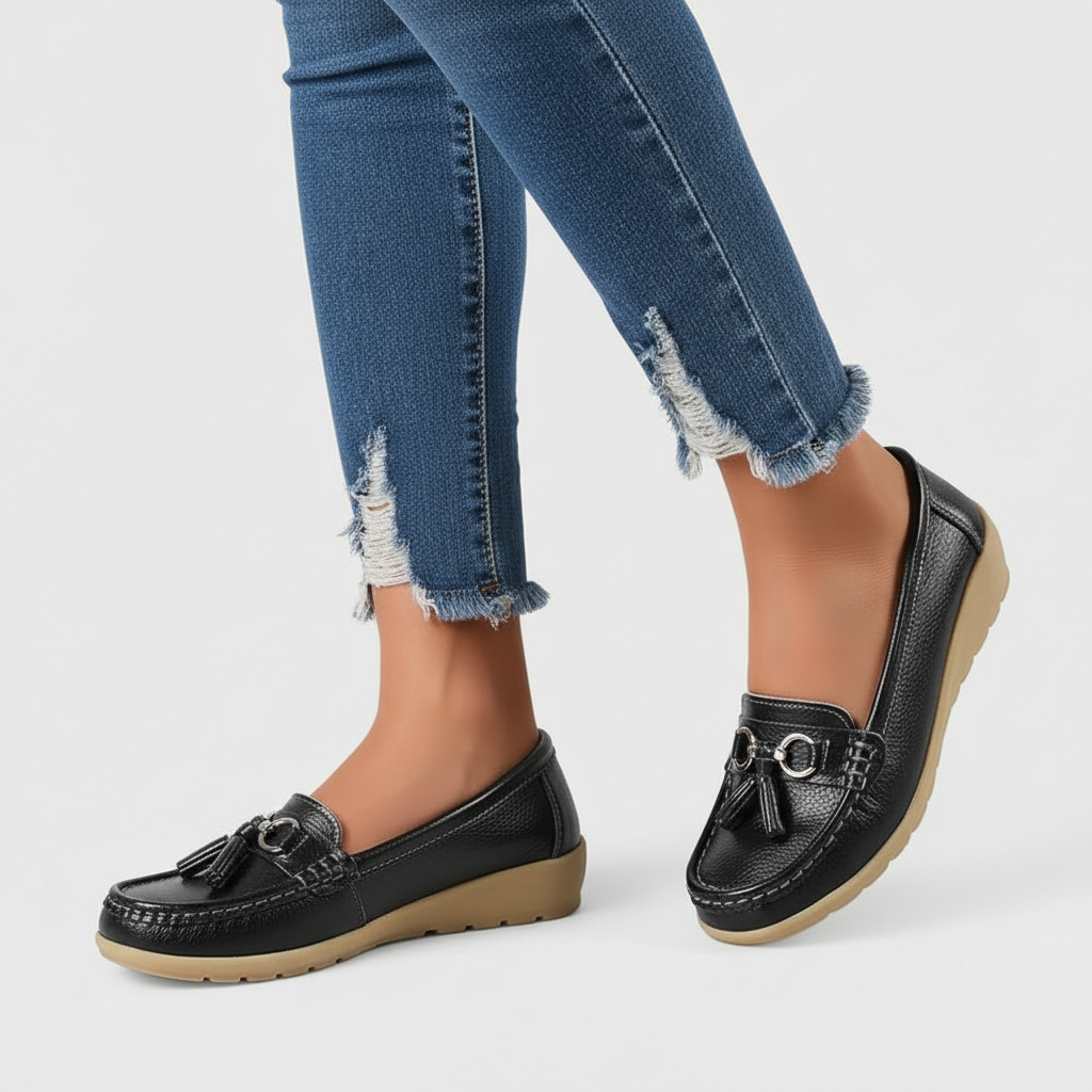 Black loafers natural stance