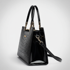 Black patent croc handbag side view