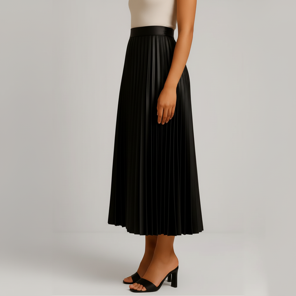 Black pleated skirt side view