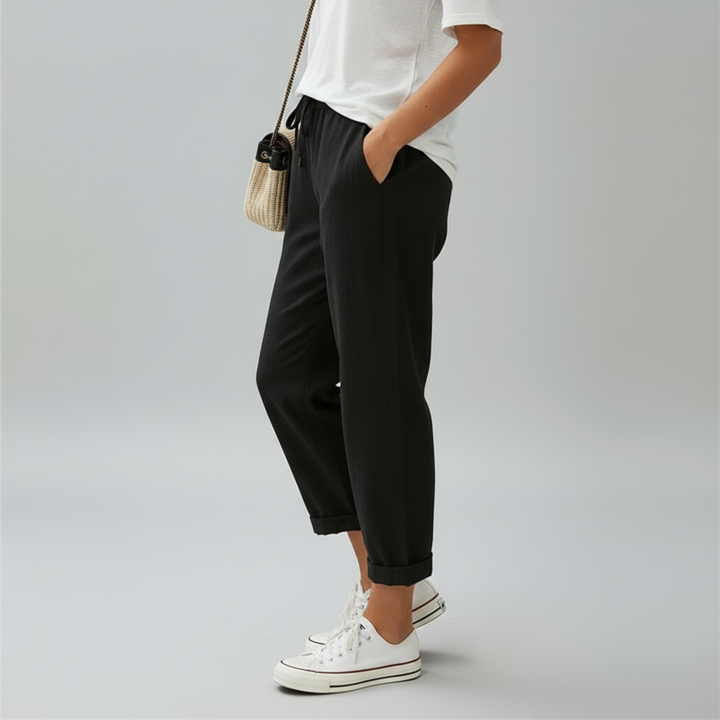 Black relaxed pants side view