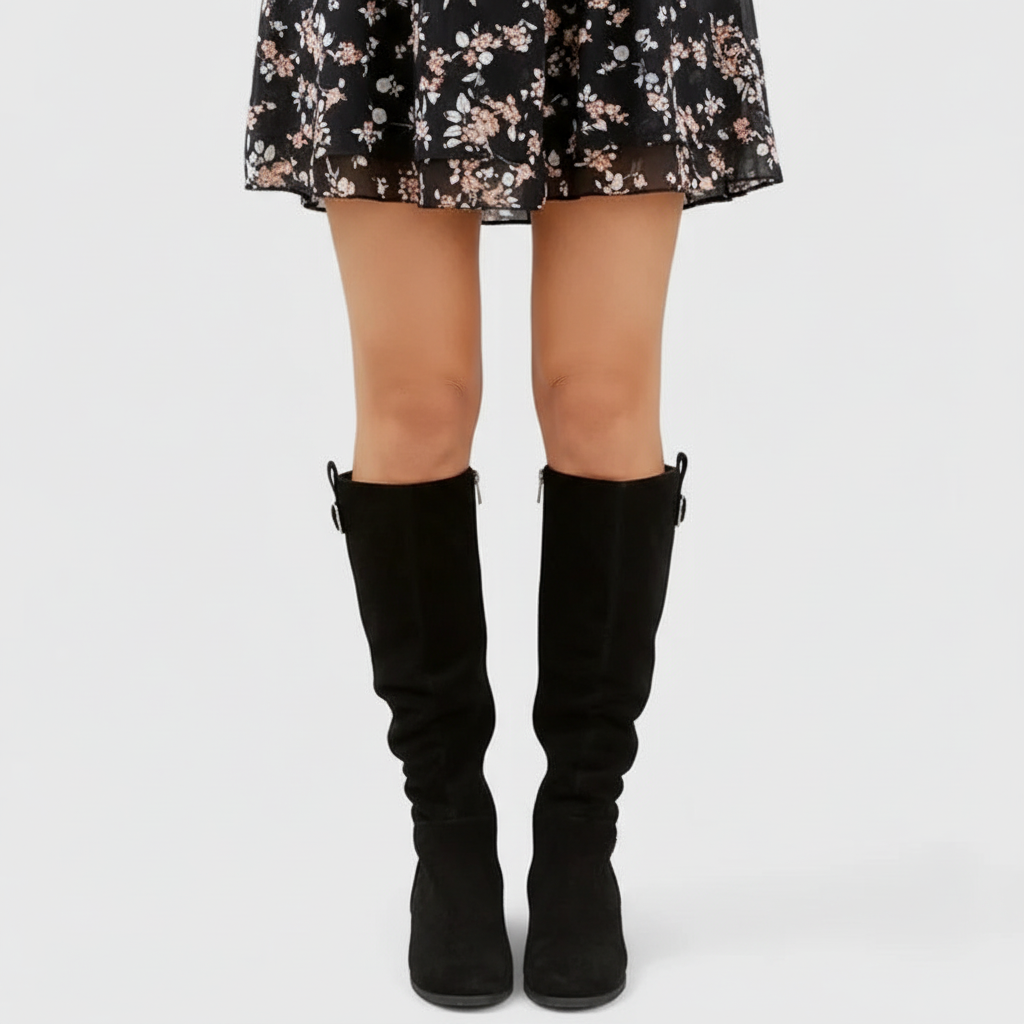 Black suede over-the-knee boots front view