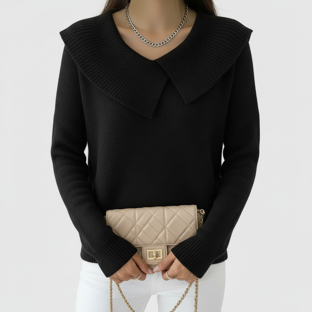 Black sweater - refined bag pose