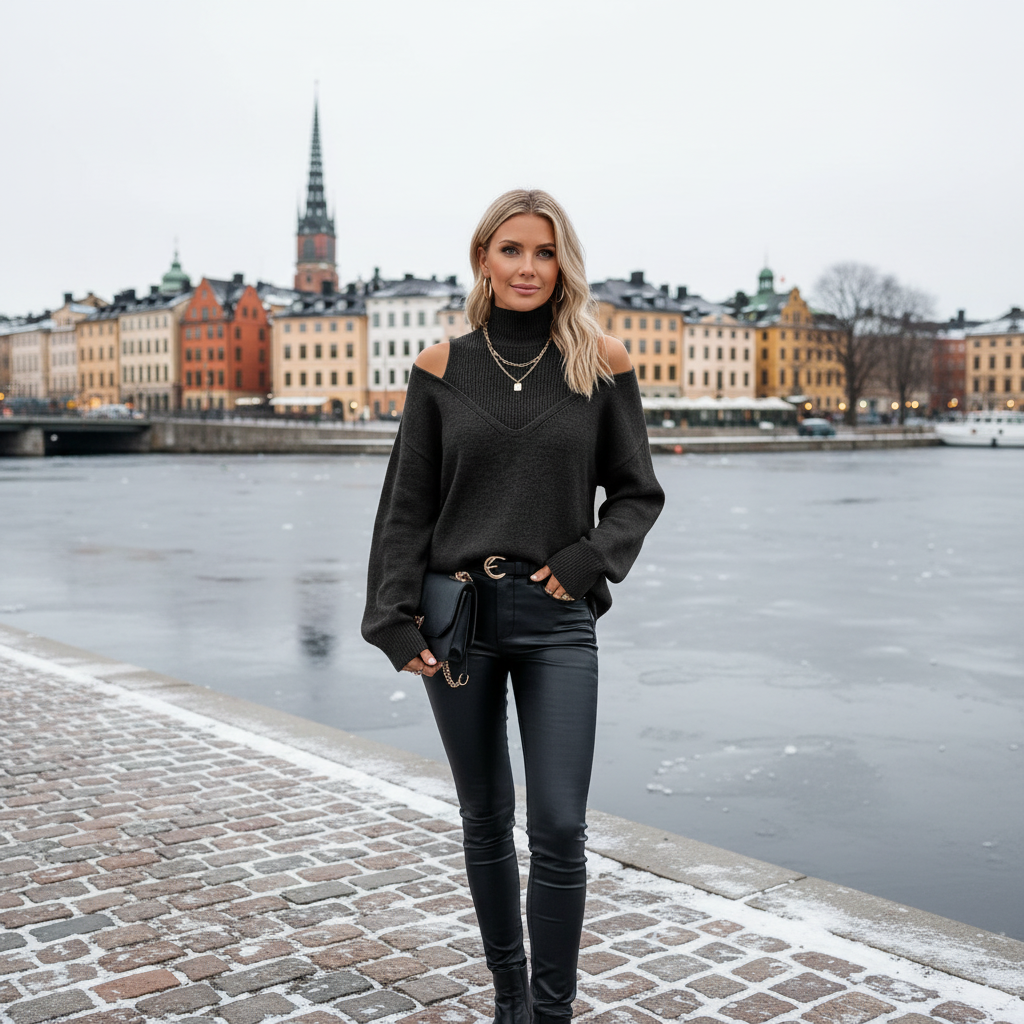 Black sweater - Stockholm waterfront