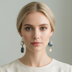 Blonde woman wearing asymmetric earrings front view