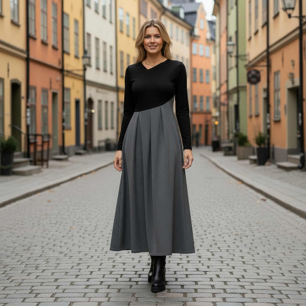 Blonde woman with narrower skirt