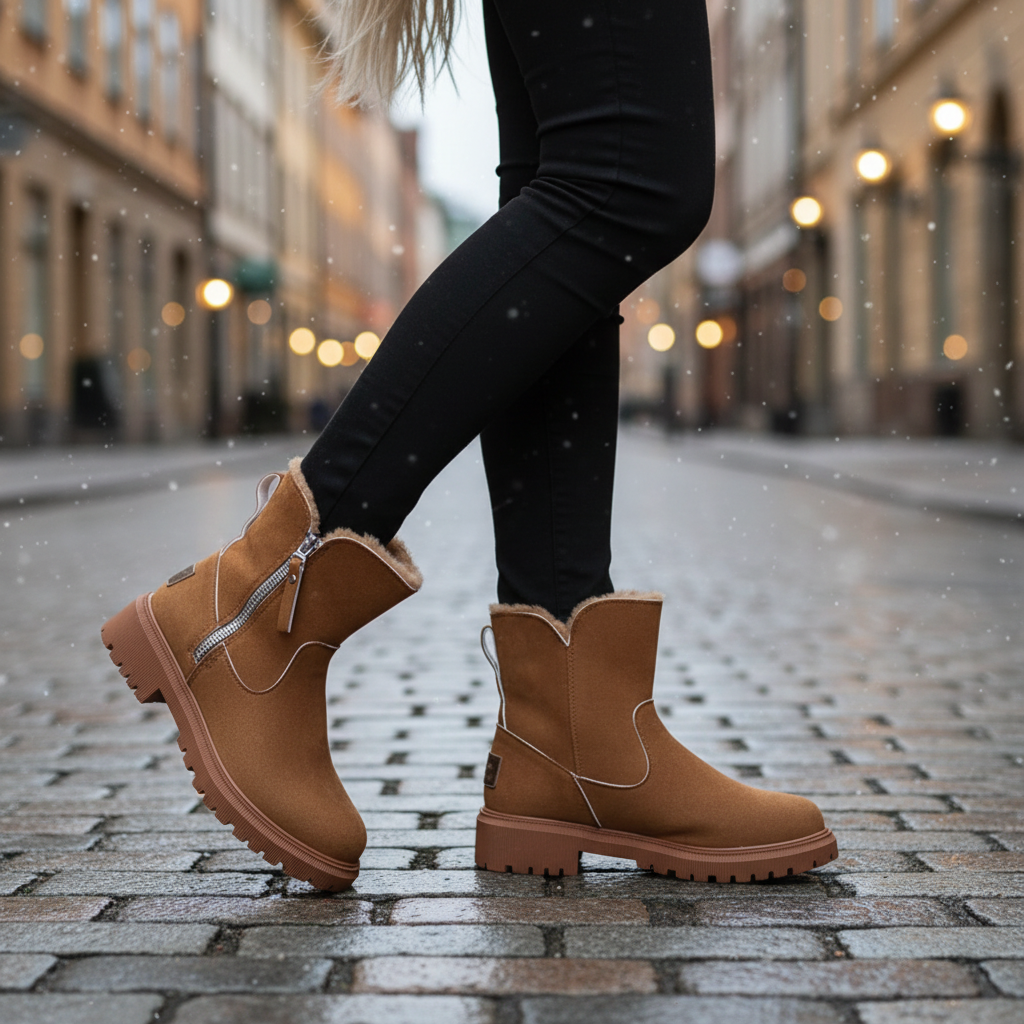 Brown boots - side angle walking