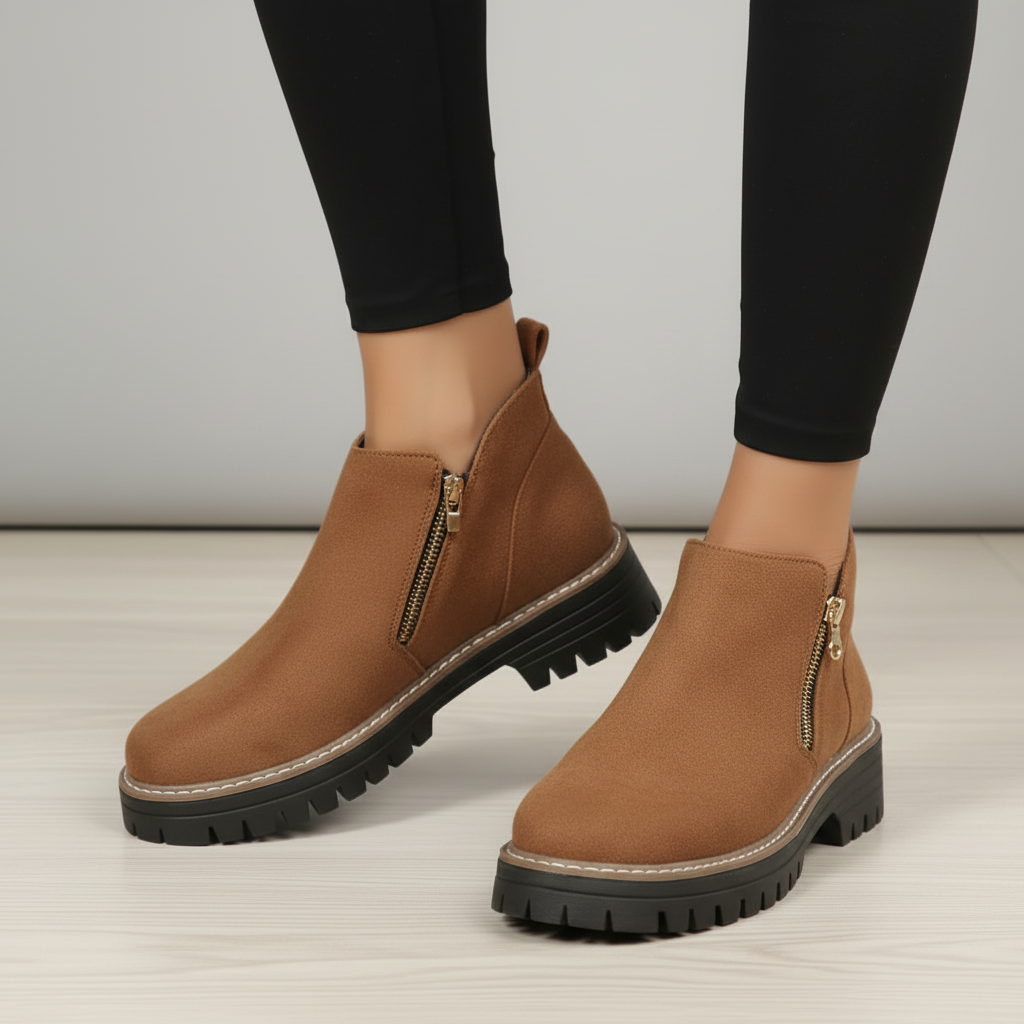 Brown boots with grey background
