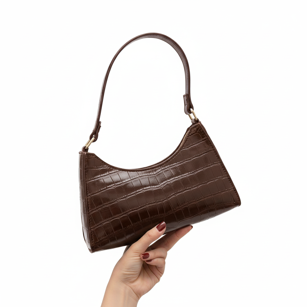 Brown Croc-Embossed Shoulder Bag - 1024x1024