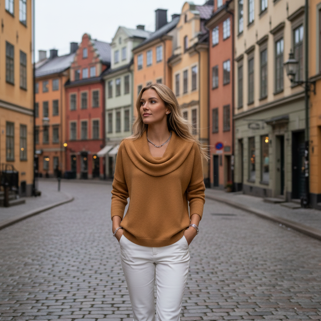 Brown knit - Stockholm walking pose