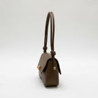 Brown leather shoulder bag side view