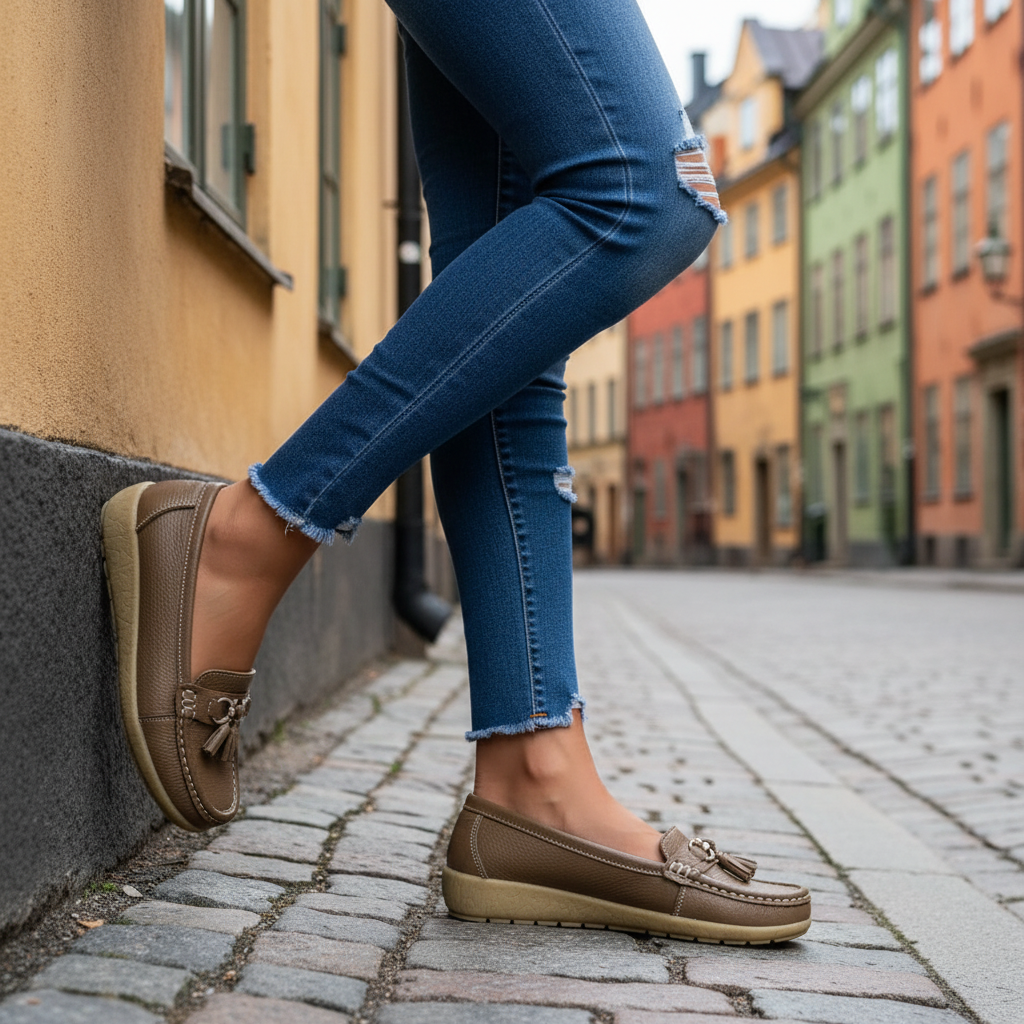 Brown loafers - leaning