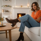 Brown Suede Boots - Elevated View with Coffee Table