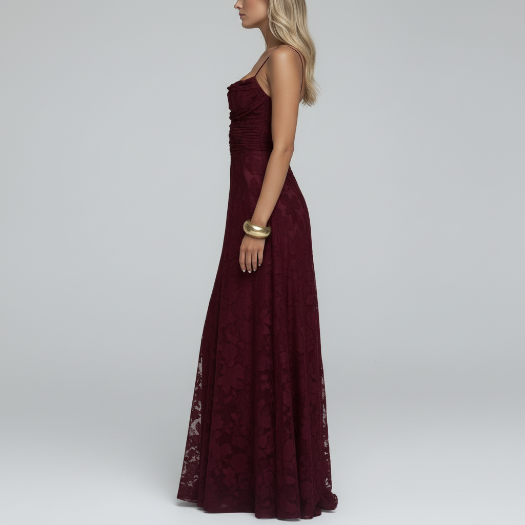 Burgundy Lace Maxi – Side Profile