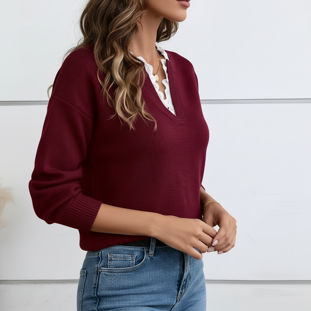 Burgundy sweater side view
