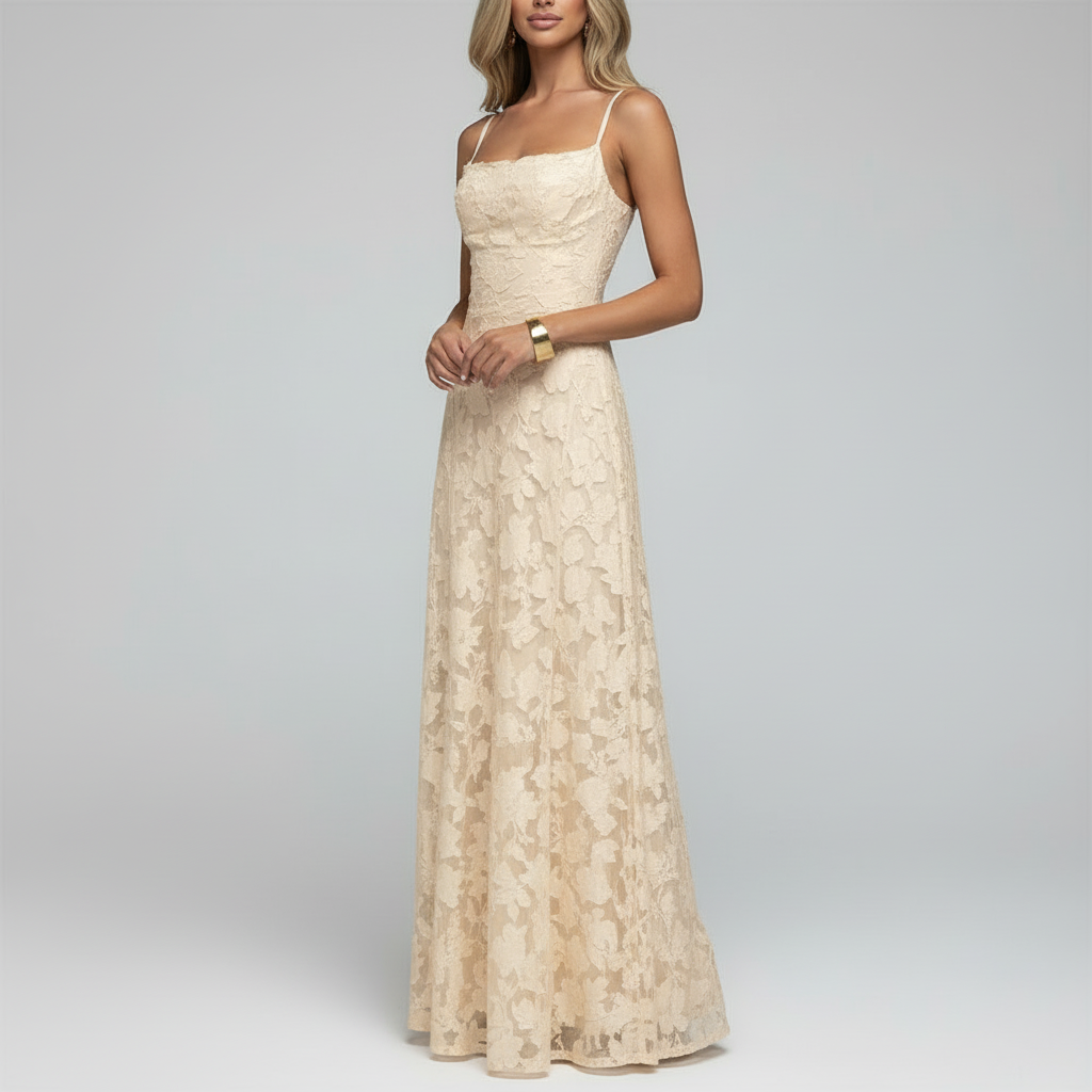 Champagne Lace Maxi – 3/4 Studio