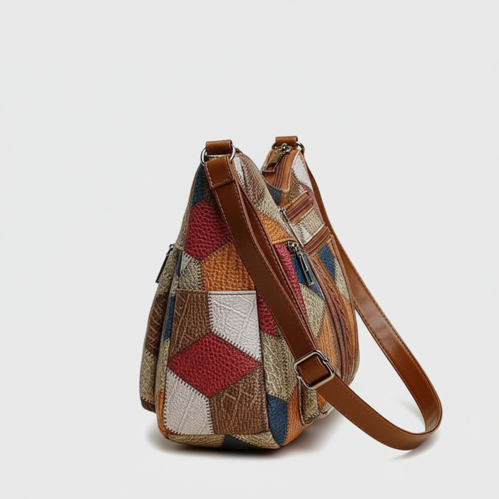 Colorful patchwork crossbody side view