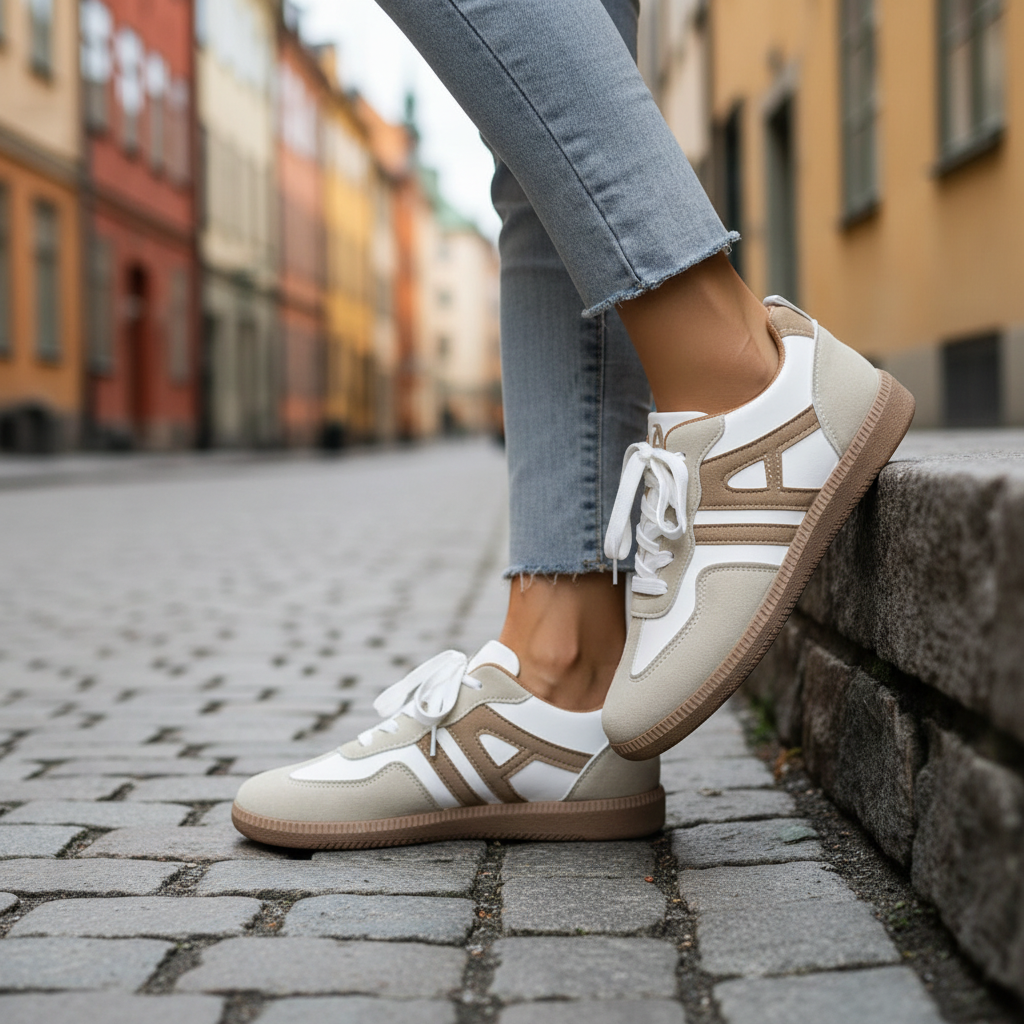 Cream sneakers elevated angle