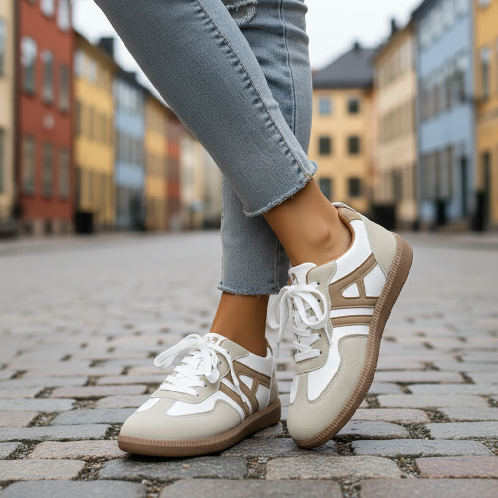 Cream sneakers side angle