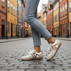 Cream sneakers walking